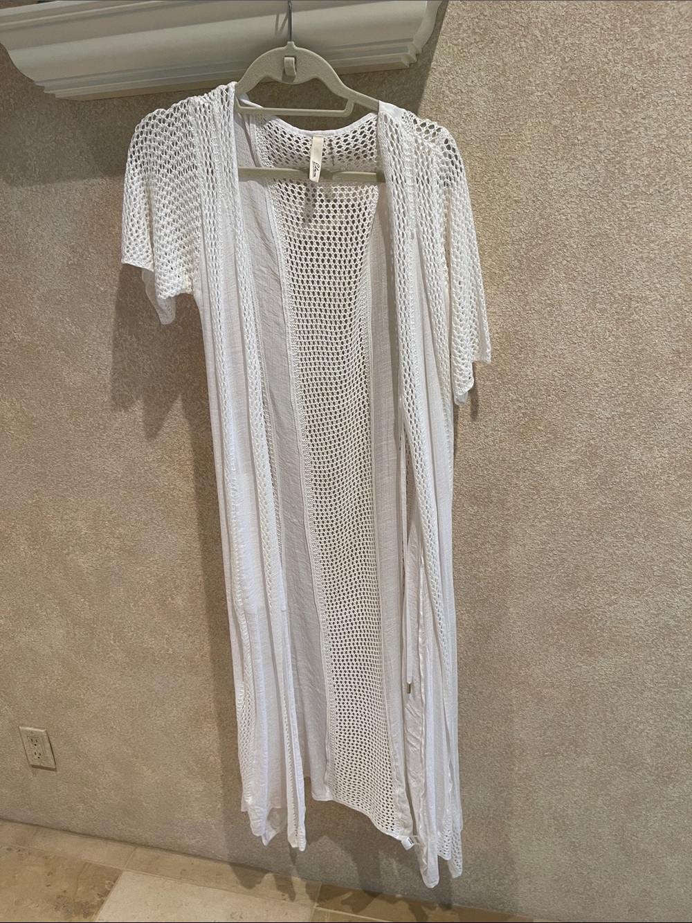 Elan White Open-Knit Long Cardigan